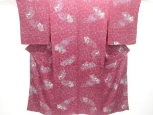 アンティーク　錦紗地紙に楓・梅模様着物